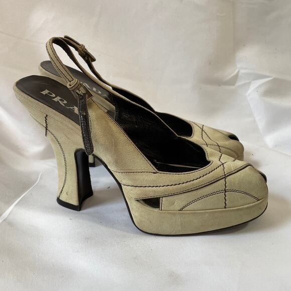 Vintage Prada suede peeptoe spoonheel sandals - Picture 3 of 12